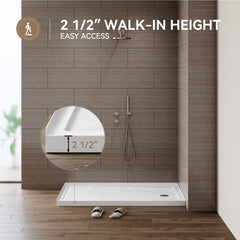 Shower Base, Acrylic, 60 x 36 in., Right Drain, Single Threshold, Chrome