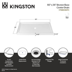Shower Base, Boracay, Single Threshold with Center Drain in Glossy White