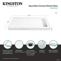 Shower Base, Curacao, 60 in x 32 in Single Threshold with Right Drain in Glossy White