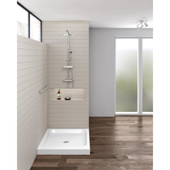 Shower Base, Double Threshold, Square, Fiberglass, 30 x 30 In, Gloss White