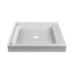 Shower Base, Double Threshold, Square, Fiberglass, 30 x 30 In, Gloss White