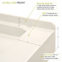 Shower Base, Linear, Single Threshold, Alcove, Right Drain, 48 x 36 In
