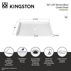 Shower Base, Madura, Single Threshold with Center Drain in Glossy White