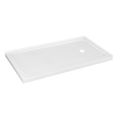Shower Base, Nauru, 60 x 32 Inch Double Threshold in Glossy White