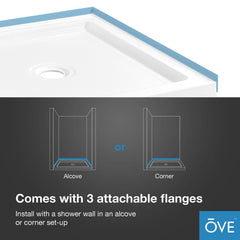 Shower Base, Rectangle, Center Drain, Acrylic, 36 x 32 In, White