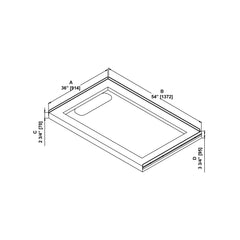 Shower Base, Rectangular, Hidden Side Drain, Acrylic, 54 x 36 In, White