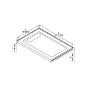 Shower Base, Rectangular, Hidden Side Drain, Acrylic, 54 x 36 In, White