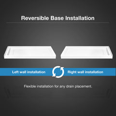 Shower Base, Rectangular, Hidden Side Drain, Acrylic, 54 x 36 In, White