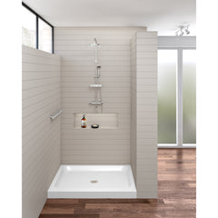 Shower Base, Single Threshold, Acrylic Fiberglass, 42 x 32 In, Gloss White