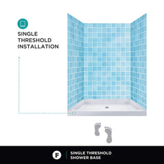 Shower Base, Single Threshold, Acrylic Fiberglass, 42 x 32 In, Gloss White