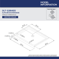 Shower Base, SlimLine, Center Drain, Single Threshold, 36 x 42 Inch, Black