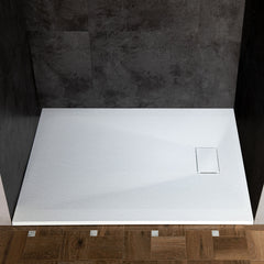 Shower Base, Solid Surface, Low-Profile, Rectangular, 47.25 x 35.4 In, White