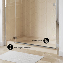 Shower Base, Voltaire, 60 in x 30 in with Center Drain in Biscuit
