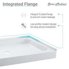 Shower Base, Voltaire, 60 in x 32 in with Center Drain in White