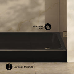 Shower Base, Voltaire, 60 x 30 with Right Drain in Glossy Black