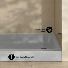 Shower Base, Voltaire, 60 x 30 with Right Drain in Glossy Gray