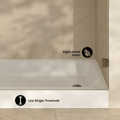 Shower Base, Voltaire, 60 x 30 with Right Drain in Glossy White