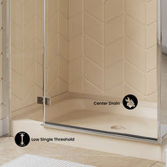 Shower Base, Voltaire, Single Threshold with Center Drain in Bisque