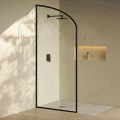 Shower Door, Demi, Fixed Panel with Clear Glass in Black Matte