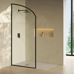 Shower Door, Demi, Fixed Panel with Clear Glass in Black Matte