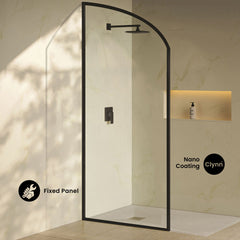 Shower Door, Demi, Fixed Panel with Clear Glass in Black Matte