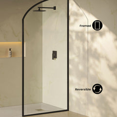 Shower Door, Demi, Fixed Panel with Clear Glass in Black Matte