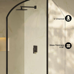 Shower Door, Demi, Fixed Panel with Clear Glass in Black Matte