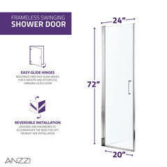 Shower Door, Lancer, Hinged, Semi-Frameless, Tempered Glass, Polished Chrome