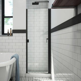 Shower Door, RD, Hinged, Semi-Frameless, Tempered Glass, Matte Black