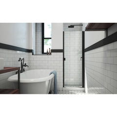 Shower Door, RD, Hinged, Semi-Frameless, Tempered Glass, Matte Black