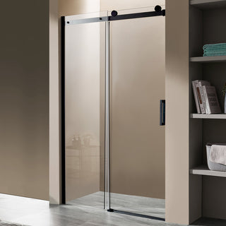 Shower Door, Rhodes, Frameless Sliding, Tempered Glass, 48 in. x 76 in., Matte Black