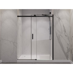 Shower Door, Rhodes, Frameless Sliding, Tempered Glass, 48 in. x 76 in., Matte Black