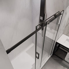 Shower Door, Rhodes, Frameless Sliding, Tempered Glass, 48 in. x 76 in., Matte Black