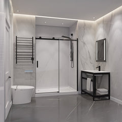 Shower Door, Rhodes, Frameless Sliding, Tempered Glass, 48 in. x 76 in., Matte Black