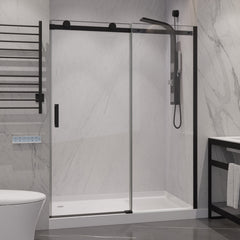 Shower Door, Rhodes, Frameless Sliding, Tempered Glass, 48 in. x 76 in., Matte Black