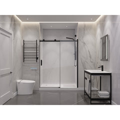 Shower Door, Rhodes, Frameless Sliding, Tempered Glass, 48 in. x 76 in., Matte Black