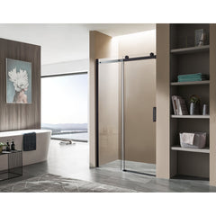 Shower Door, Rhodes, Frameless Sliding, Tempered Glass, 48 in. x 76 in., Matte Black
