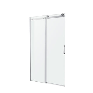 Shower Door, Rhodes, Frameless Sliding, Tempered Glass, 60 In, Brushed Nickel
