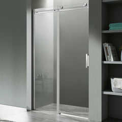 Shower Door, Rhodes, Frameless Sliding, Tempered Glass, 60 In, Brushed Nickel
