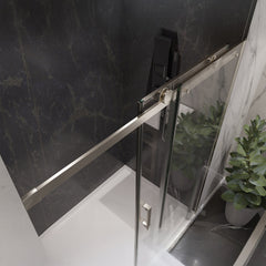 Shower Door, Rhodes, Frameless Sliding, Tempered Glass, 60 In, Brushed Nickel