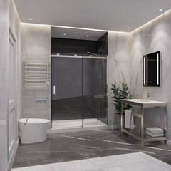 Shower Door, Rhodes, Frameless Sliding, Tempered Glass, 60 In, Brushed Nickel