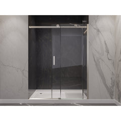 Shower Door, Rhodes, Frameless Sliding, Tempered Glass, 60 In, Brushed Nickel