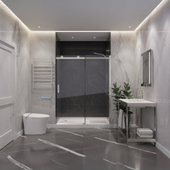 Shower Door, Rhodes, Frameless Sliding, Tempered Glass, 60 In, Brushed Nickel