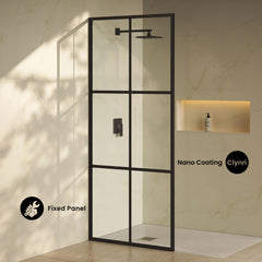 Shower Door, Virage, Framed Fixed Panel in Black Matte