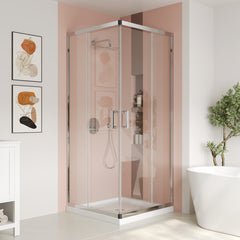 Shower Enclosure, Framed, Square, Reversible, Clear Tempered Glass, Silver