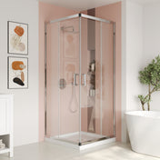 Shower Enclosure, Framed, Square, Reversible, Clear Tempered Glass, Silver