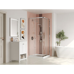 Shower Enclosure, Framed, Square, Reversible, Clear Tempered Glass, Silver