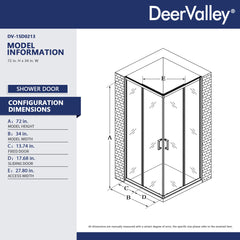 Shower Enclosure, Framed, Square, Reversible, Clear Tempered Glass, Silver