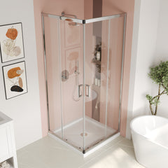Shower Enclosure, Framed, Square, Reversible, Clear Tempered Glass, Silver