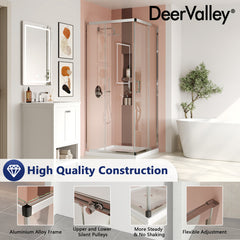 Shower Enclosure, Framed, Square, Reversible, Clear Tempered Glass, Silver
